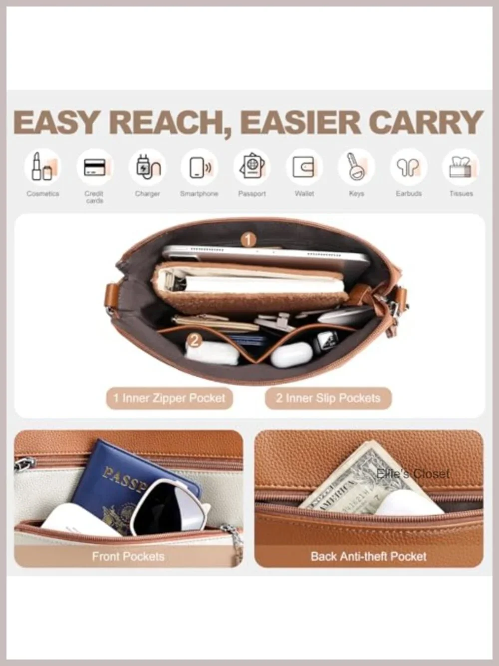 Anti Theft Crossbody Purse RFID Blocking Vegan Leather Travel Shoulder Bag